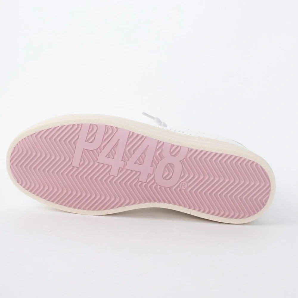 P448 John Silver White Sneakers with Pink Soles & Gray Laces - Size 37 - Picture 5 of 16